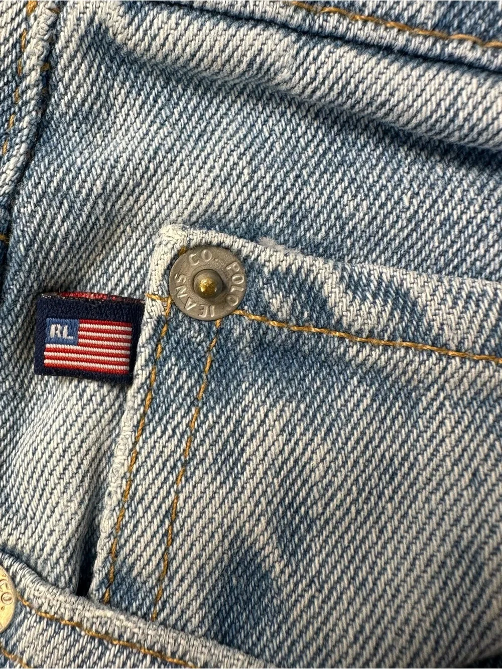 Polo by Ralph Lauren Light Blue Denim Jeans with Black Leather Patch 32x34 - Picture 2 of 16